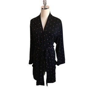 Plush Night Robe Women's Size Small Black Pink Hearts Cotton Blend